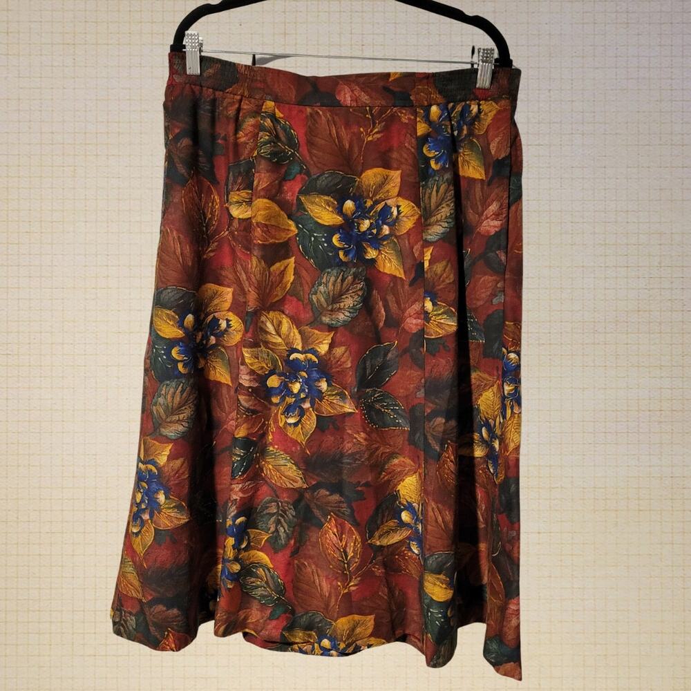 Vintage Dark Academia Evan Picone Floral A-Line Skirt Elastic Waist Size 12P
